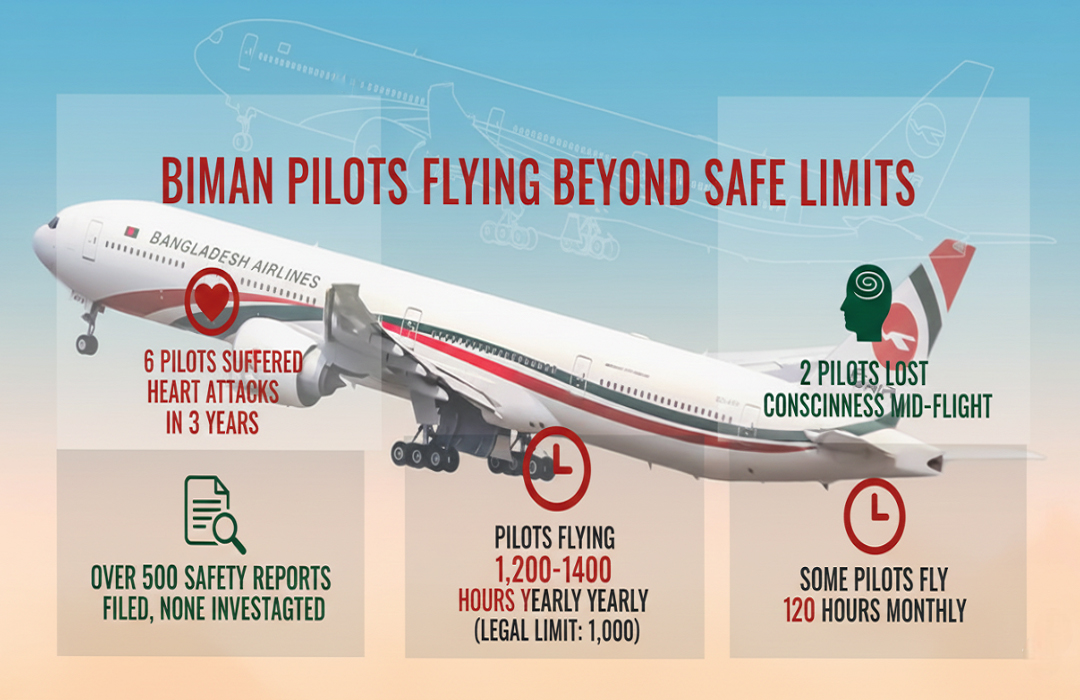 বিমানের পাইলটদের অতিরিক্ত উড্ডয়ন: নিরাপত্তা ঝুঁকিতে ফ্লাইট পরিচালনা